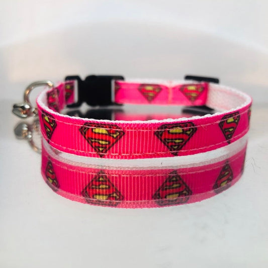 Vivid Pink Supercat Safety Breakaway Cat Collar and Bell