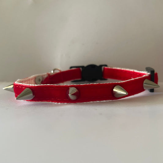 Red Velvet Spiked Cat Collar: Safety Breakaway with Bell