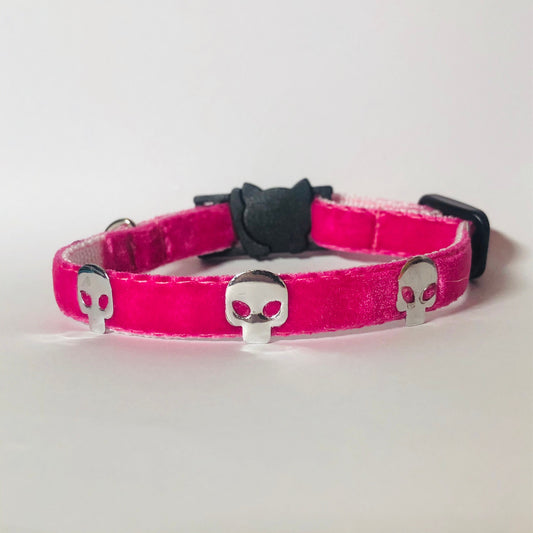 Cat Collar - Pink Velvet Goth Kitty Safety Collar with Bell