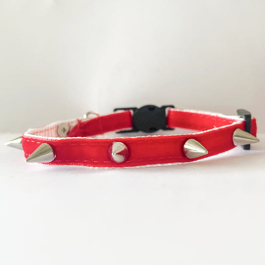 Red Velvet Spiked Cat Collar: Safety Breakaway with Bell