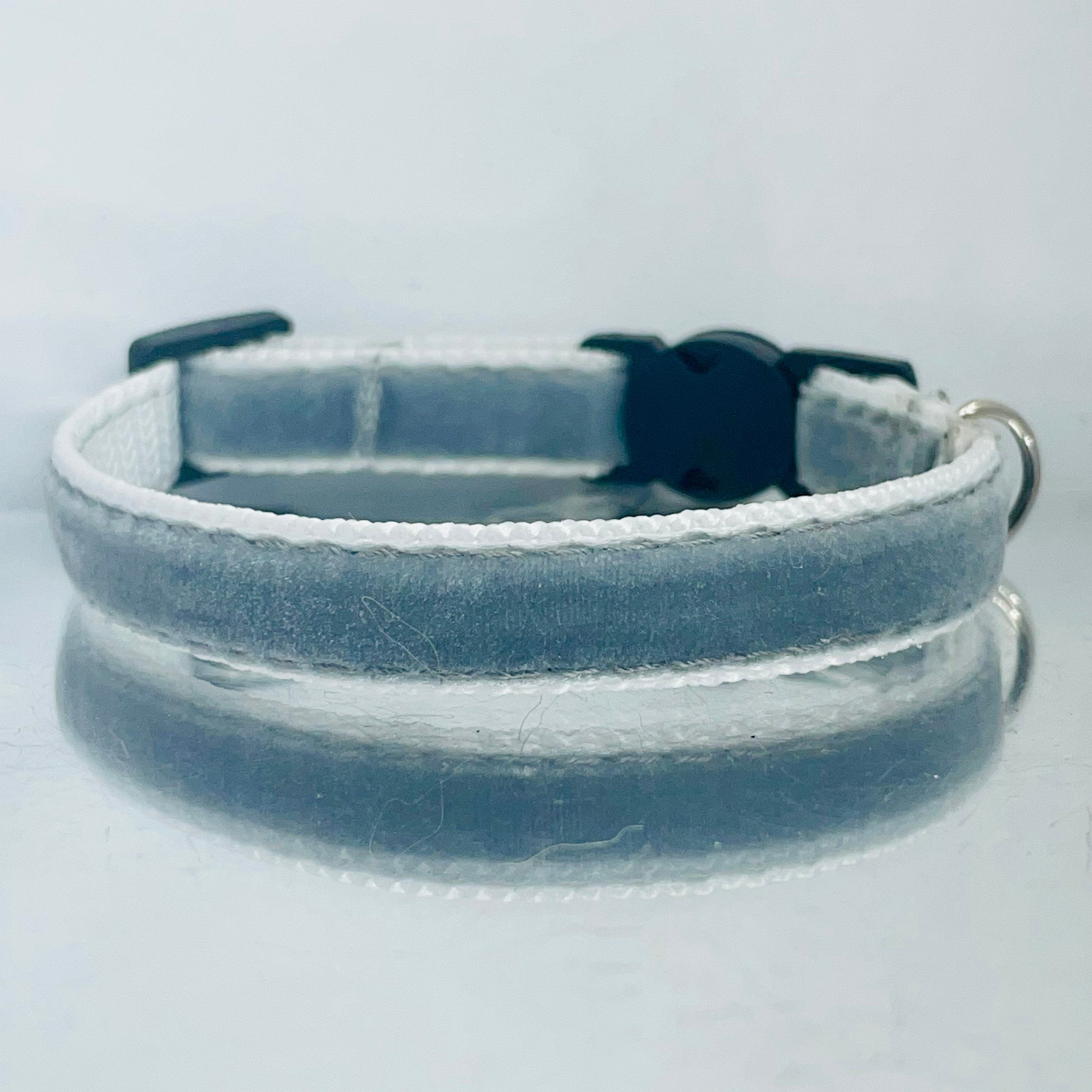 Grey Velvet Safety Cat Collar and bell