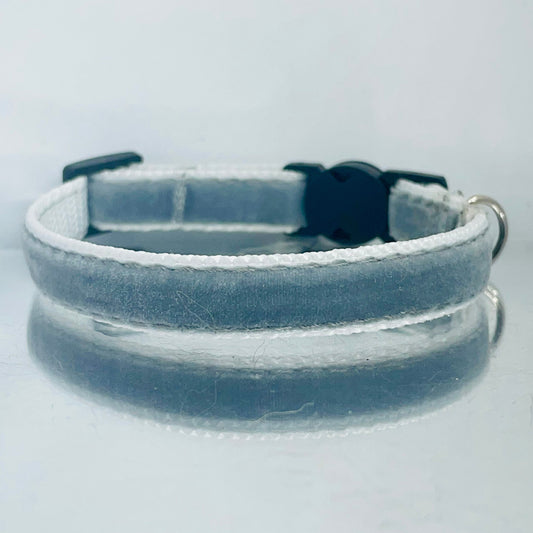 Grey Velvet Safety Cat Collar and bell