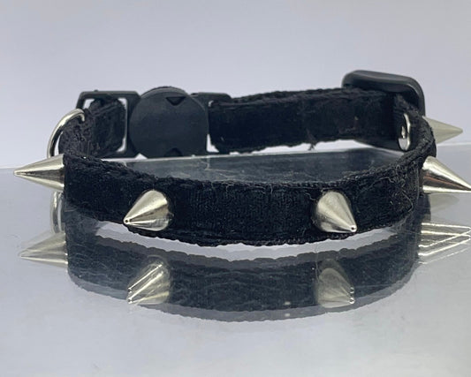 Black Spike Cat Collar – Velvet Breakaway Safety Collar with Bell