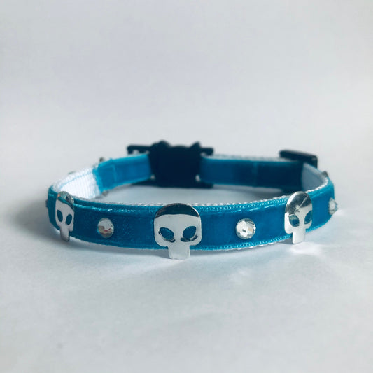 Cat Collar - Blue Velvet Goth Kitty Safety Collar with Bell