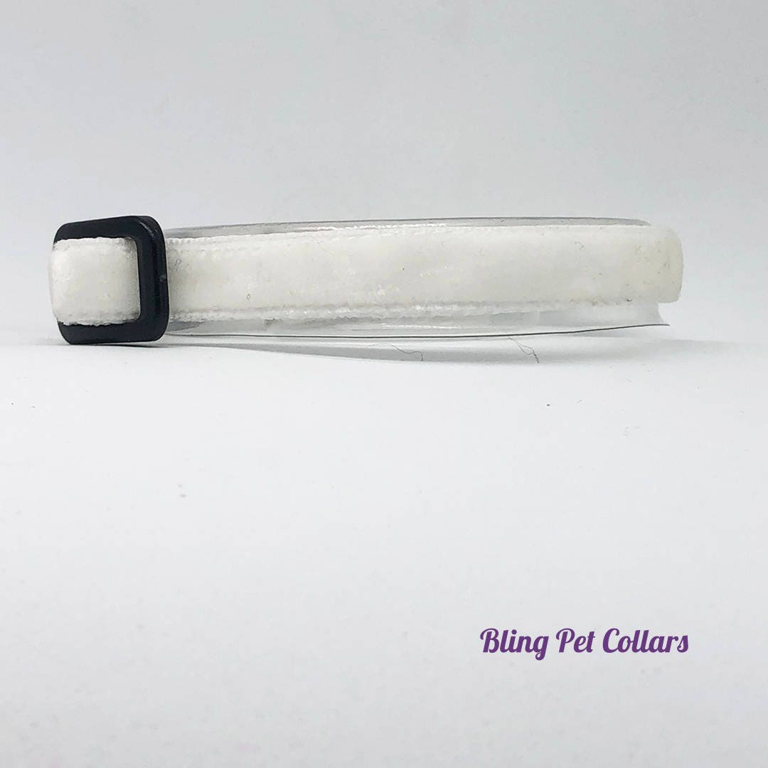 White pet collar on a white background, branded 'Bling Pet Collars'.