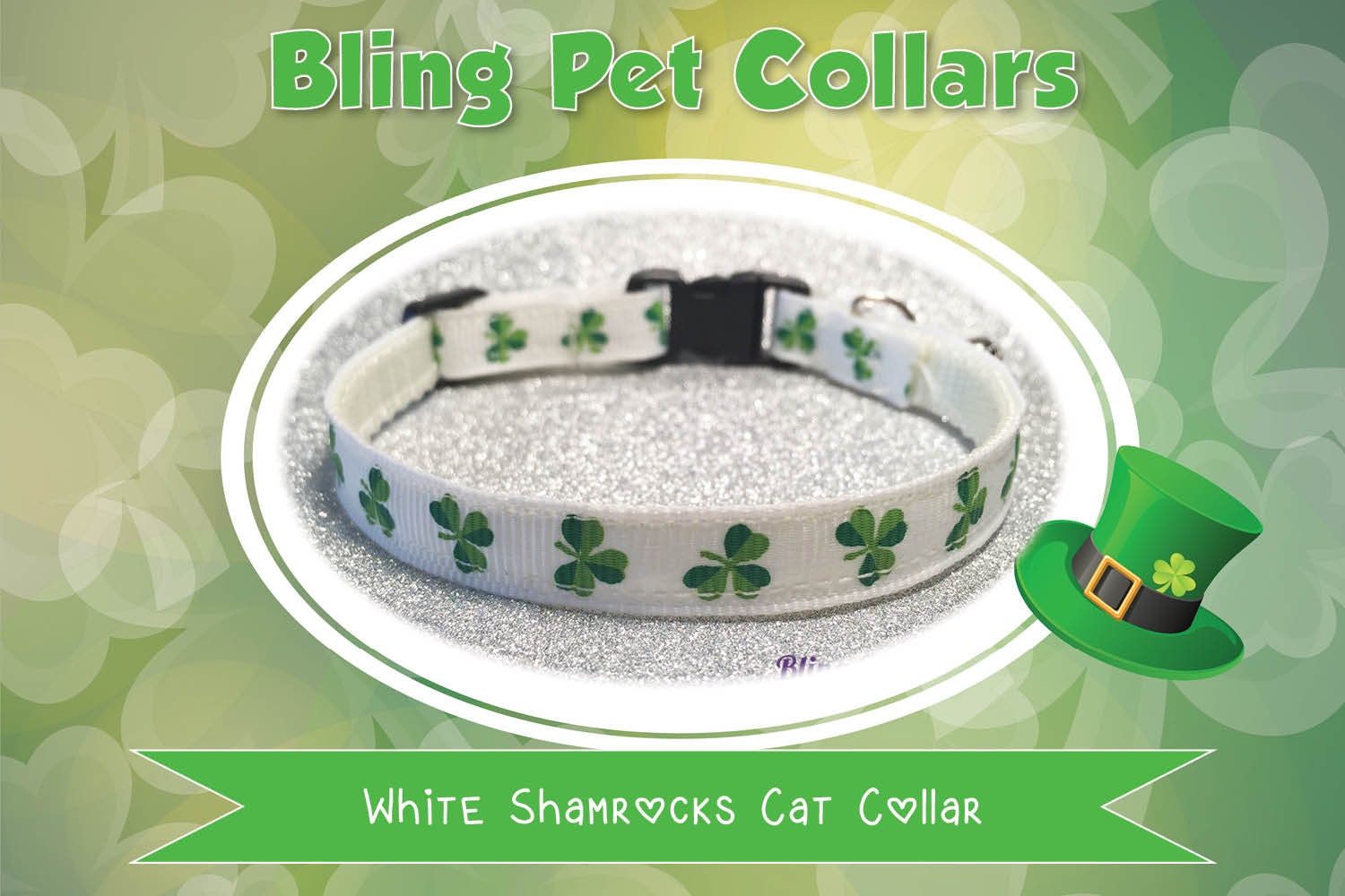 White Shamrock Cat Collar