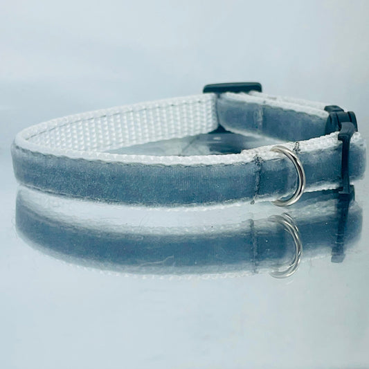 Grey Velvet Safety Cat Collar and bell