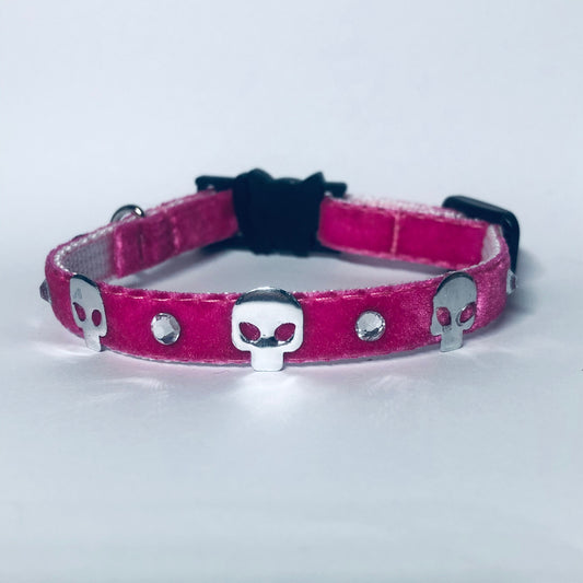 Cat Collar - Pink Velvet Goth Kitty Safety Collar with Bell