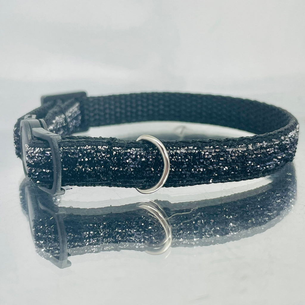Schwarzes und silbernes funkelndes Lametta-Glitzer-Sicherheitskatzenhalsband