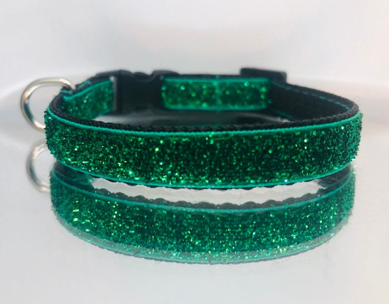 Green Glitter Safety Cat Collar, Tinsel, Kitten Collar, Lightweight, Handmade, Breakaway Buckle