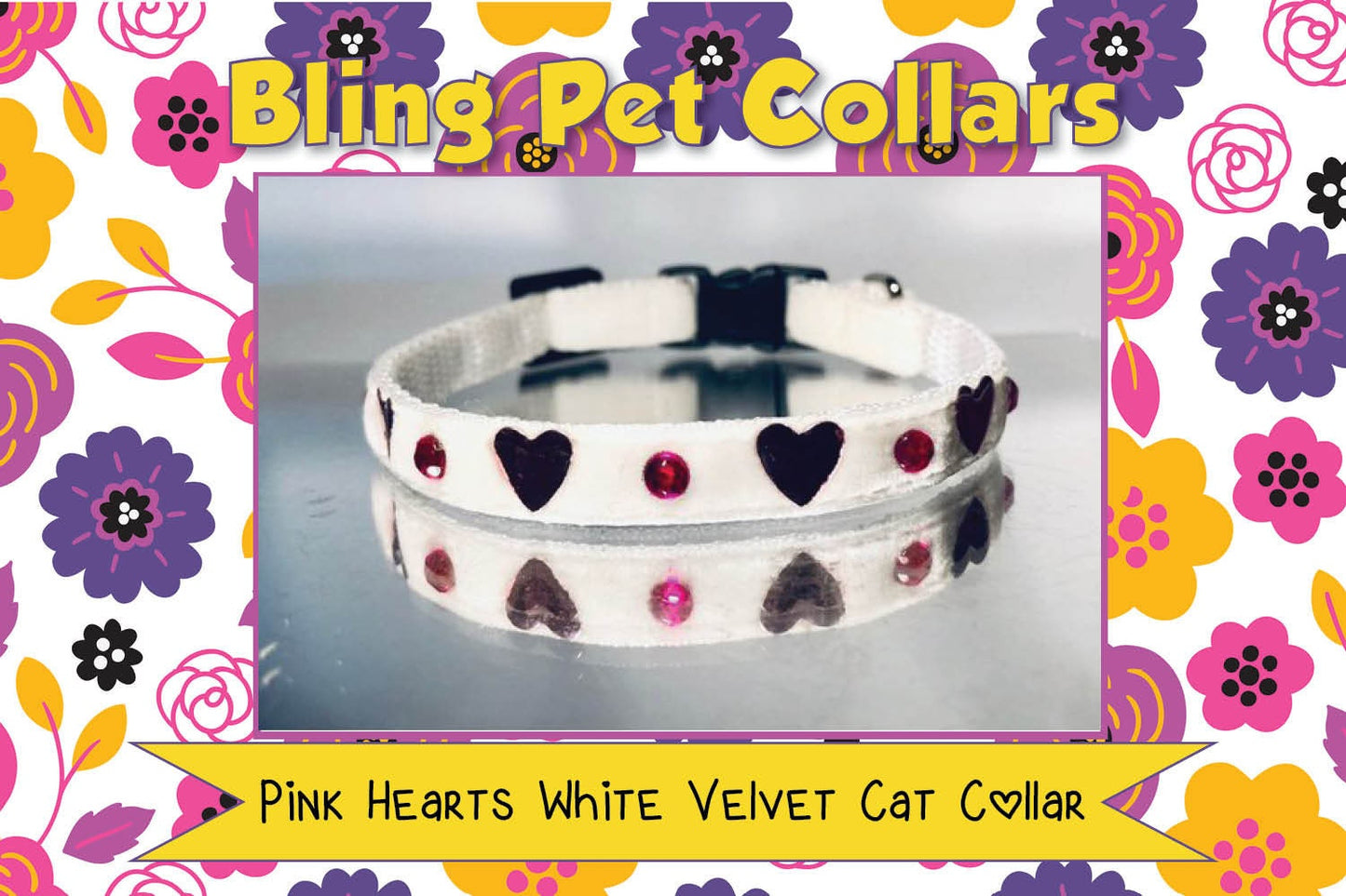 Love Hearts on White Velvet Cat Collar