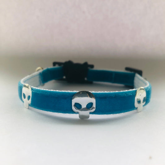 Cat Collar - Blue Velvet Goth Kitty Safety Collar with Bell