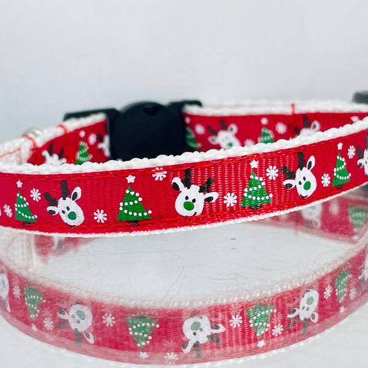 Rudolf the red nose Reindeer Red Christmas Cat Collar with Charm and Bell