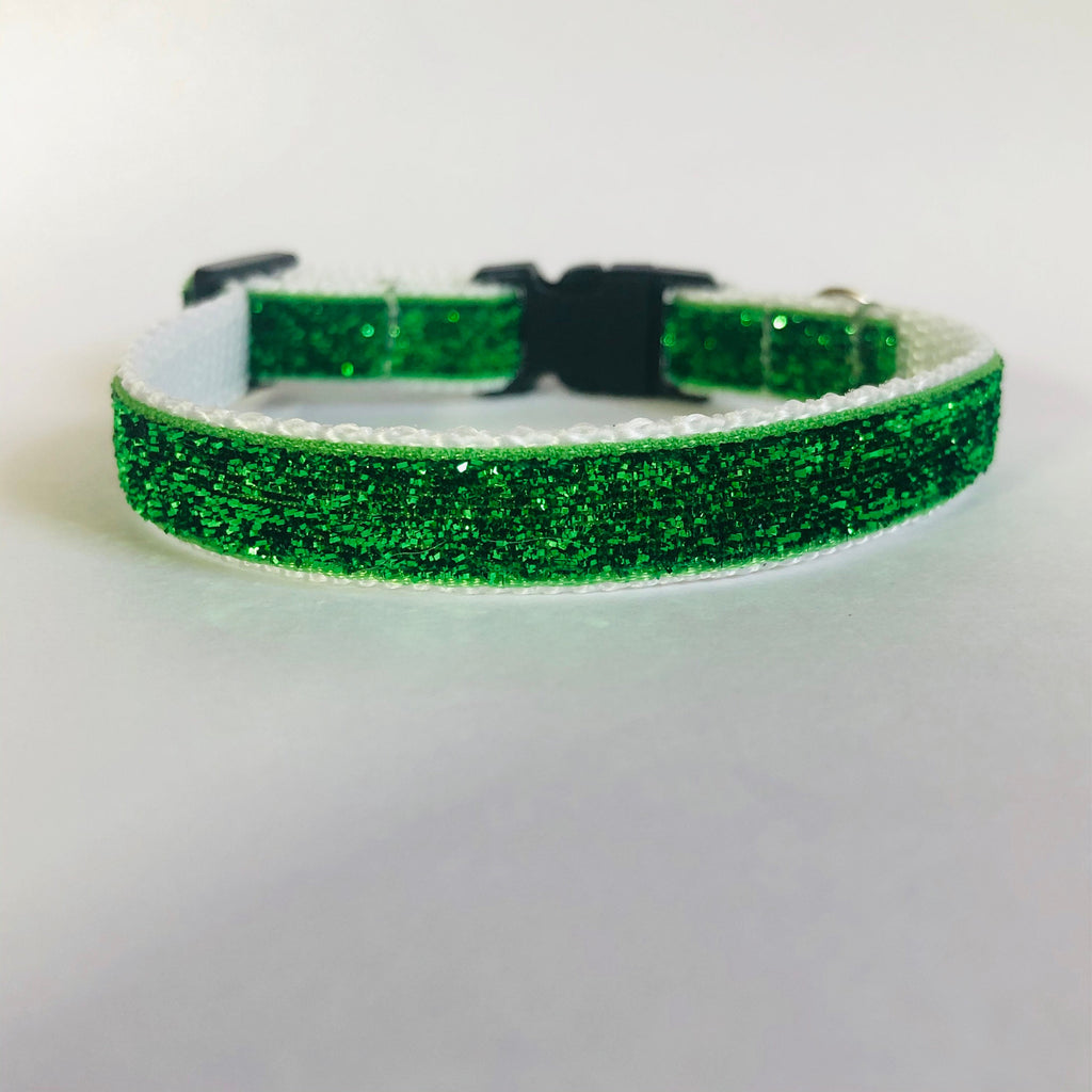 Green Glitter Safety Cat Collar, Tinsel, Kitten Collar, Lightweight, Handmade, Breakaway Buckle