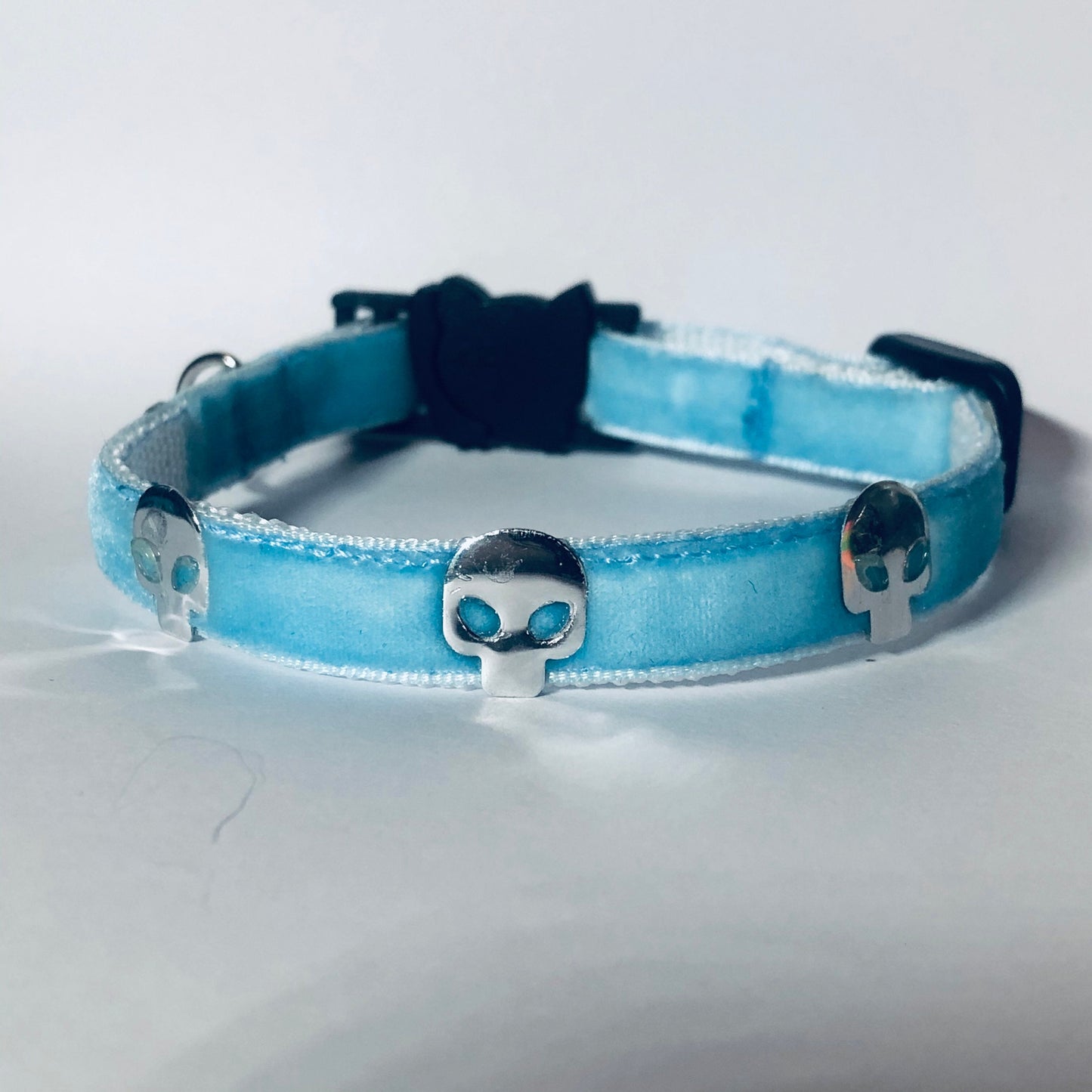Cat Collar - Baby Blue Velvet Goth Kitty Safety Collar with Bell
