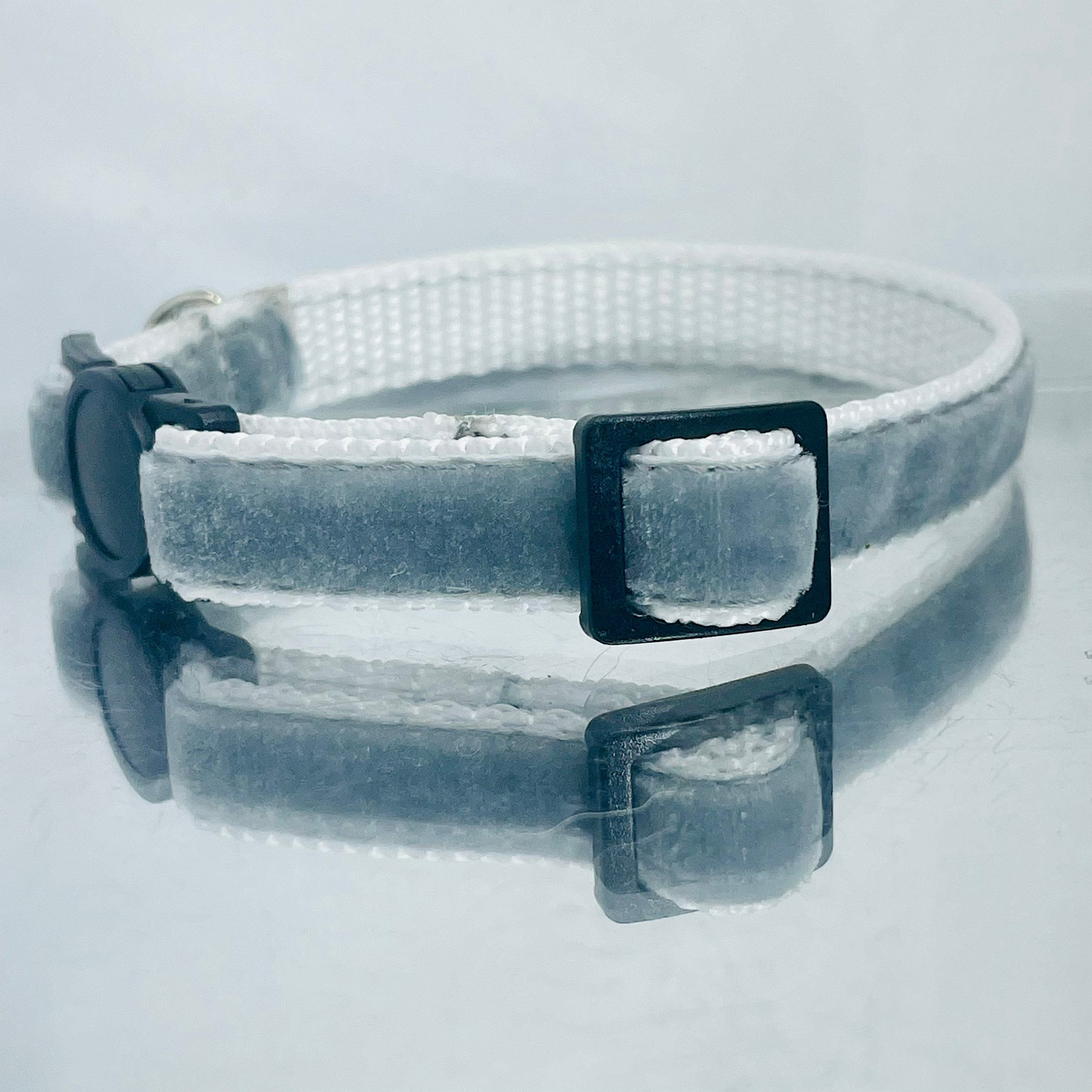 Grey Velvet Safety Cat Collar and bell