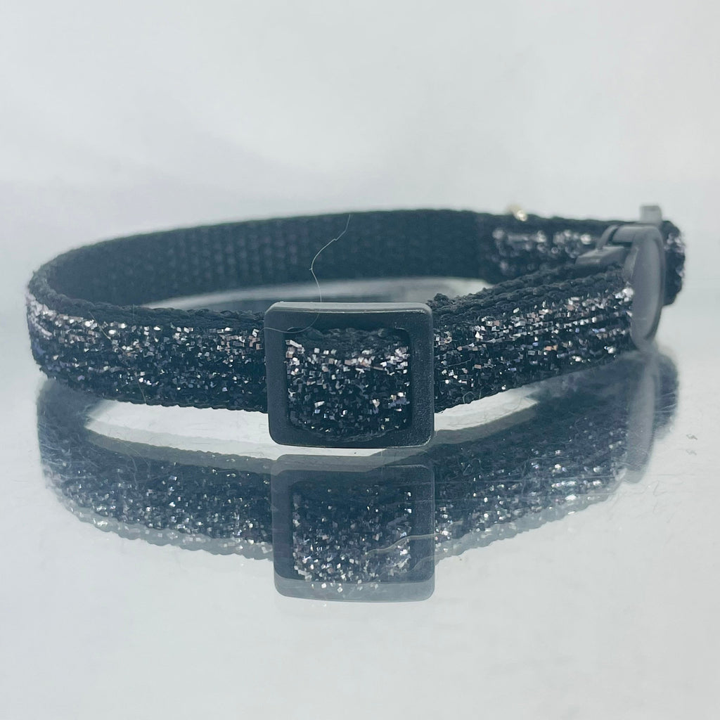 Schwarzes und silbernes funkelndes Lametta-Glitzer-Sicherheitskatzenhalsband