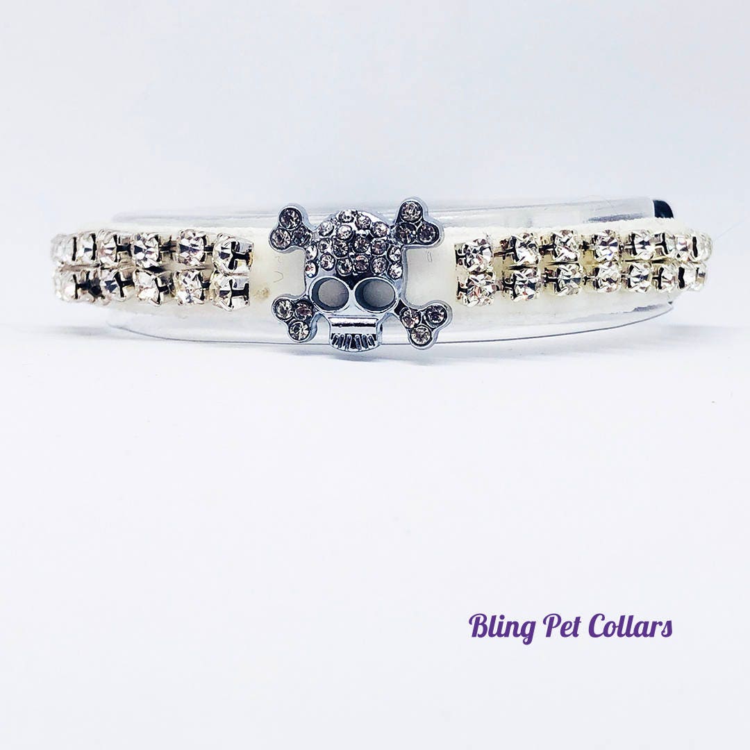 White Velvet Crystal Skull Cat Collar and Bell