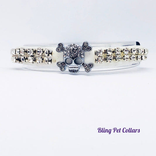 White Velvet Crystal Skull Cat Collar and Bell