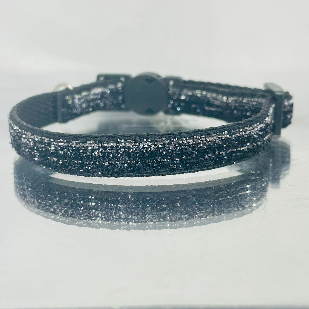 Schwarzes und silbernes funkelndes Lametta-Glitzer-Sicherheitskatzenhalsband