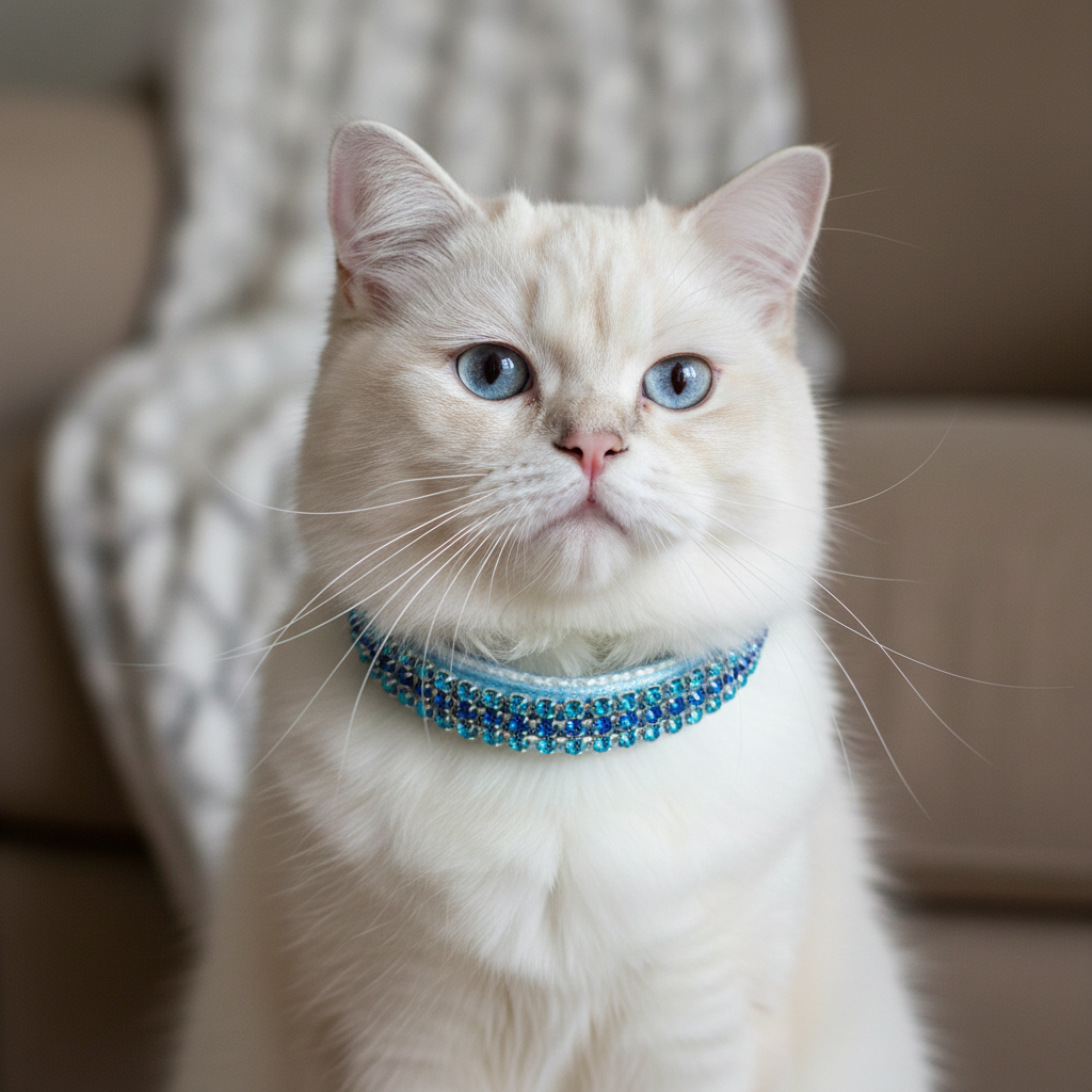 Azure and Cyan Velvet and Crystal Safety Cat Collar