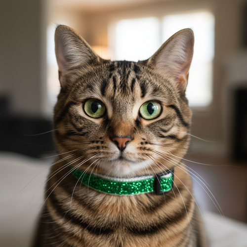 Grünes Glitzer Katzenhalsband, Lametta, Kätzchenhalsband, leicht, handgemacht, Sicherheitsverschluss