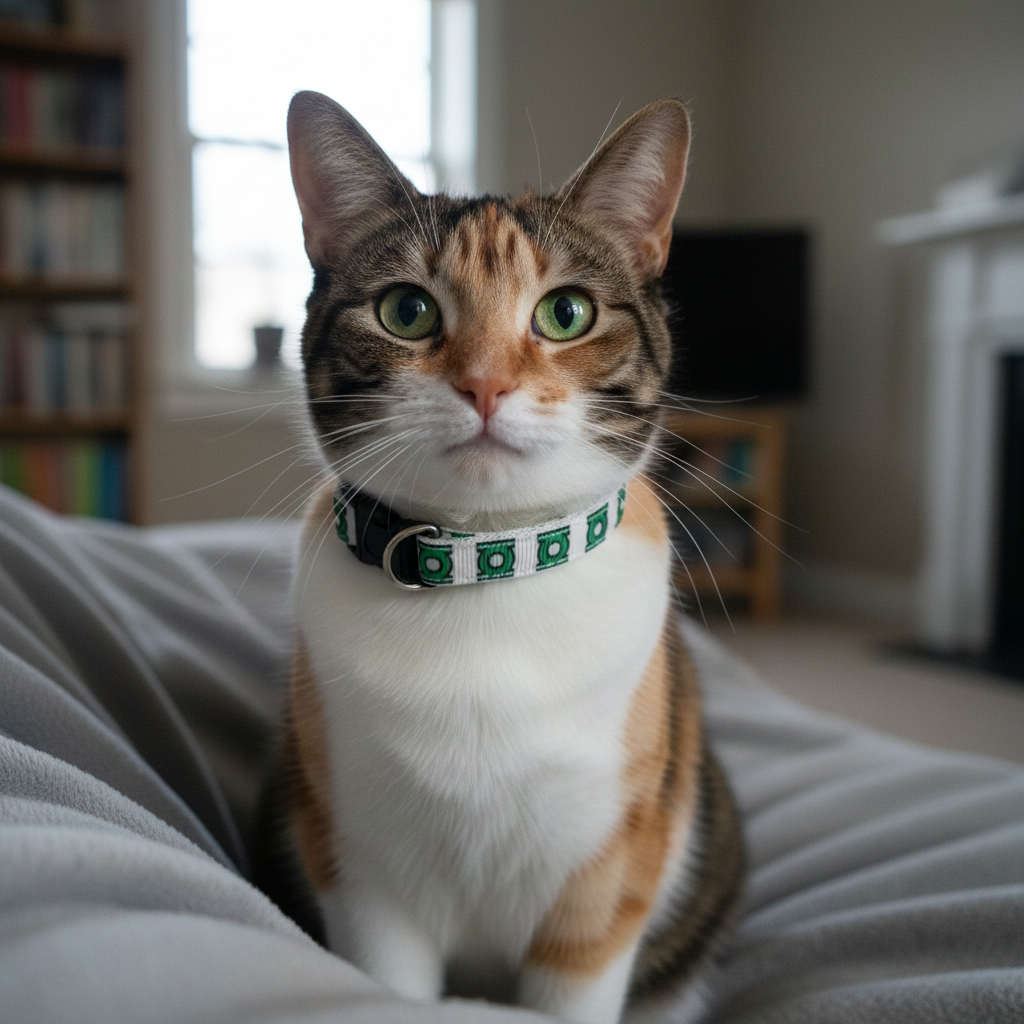 The Green Lantern White Safety Breakaway Cat Collar and Bell