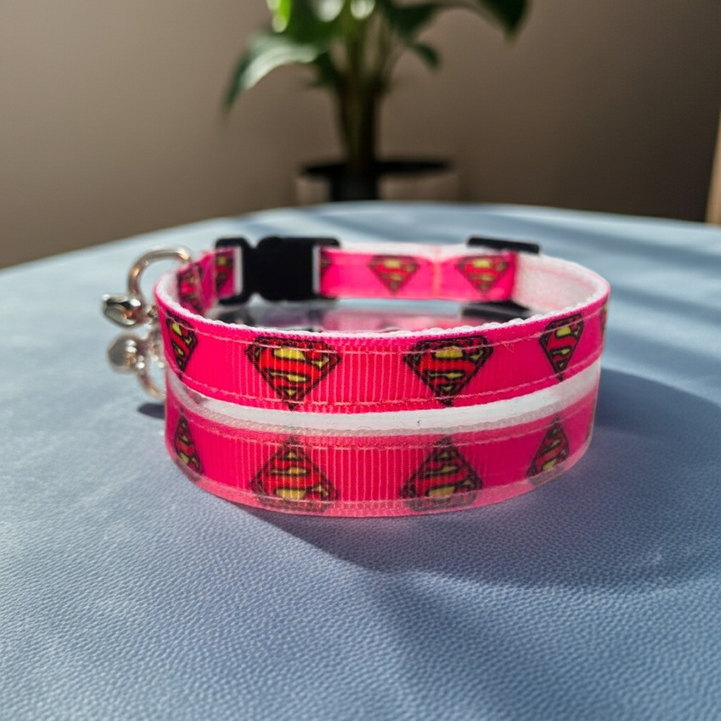 Vivid Pink Supercat Safety Breakaway Cat Collar and Bell