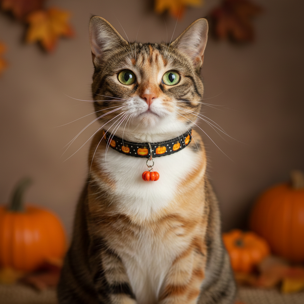 Collier de chat anti-étranglement orange citrouille d'Halloween avec breloque et clochette assorties