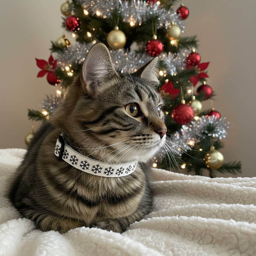 Schnee fällt Weihnachtskatzenhalsband mit Anhänger und Glöckchen