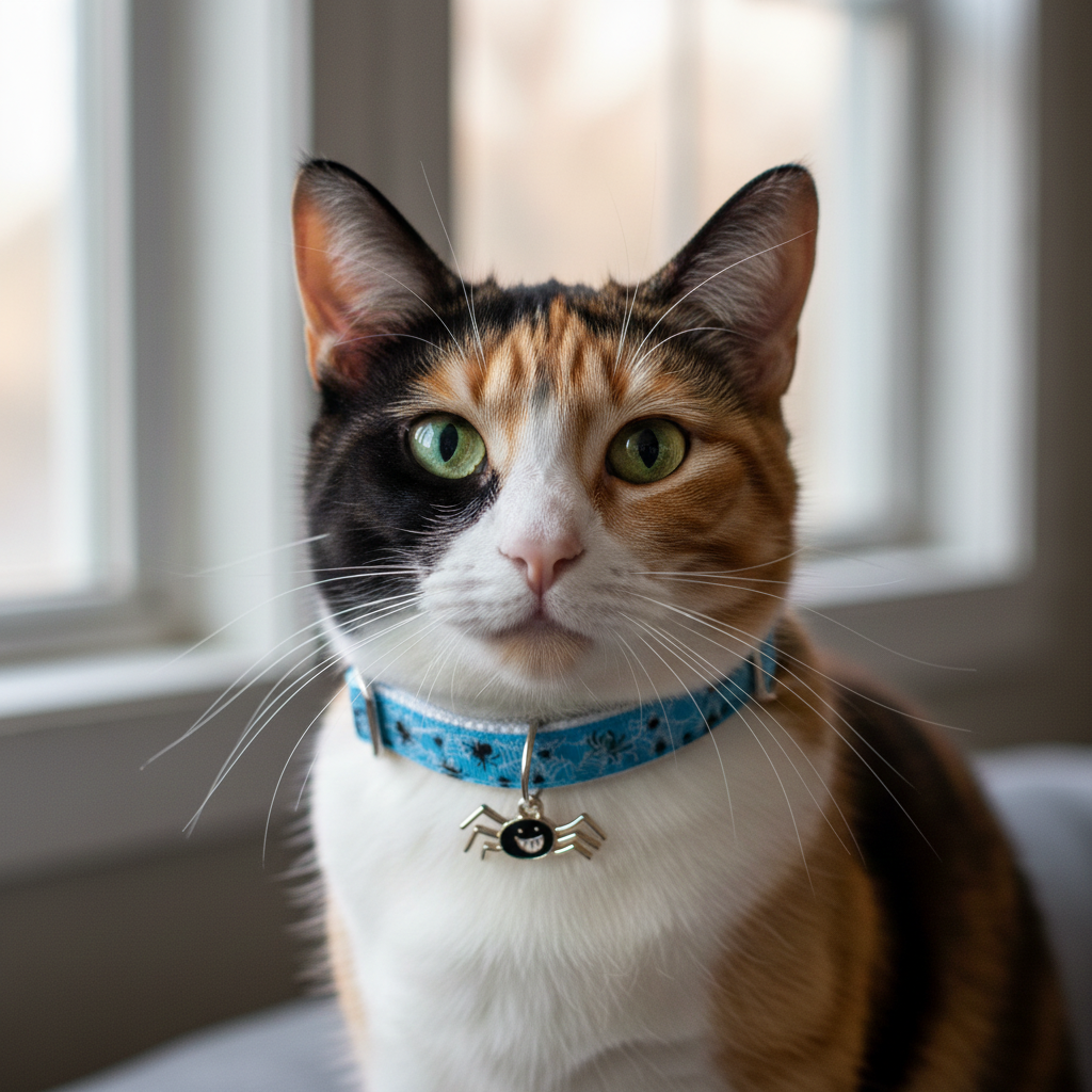 Spinnennetz-Katzenhalsband mit Glöckchen: Sicherheitsverschluss mit Sollbruchstelle