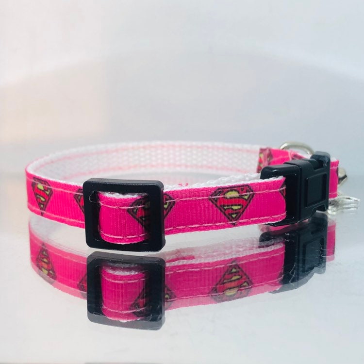Vivid Pink Supercat Safety Breakaway Cat Collar and Bell