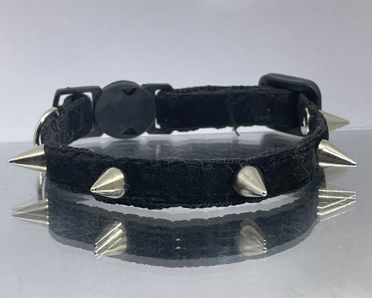 Black Spike Cat Collar – Velvet Breakaway Safety Collar with Bell
