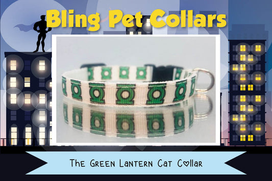 The Green Lantern White Safety Breakaway Cat Collar and Bell