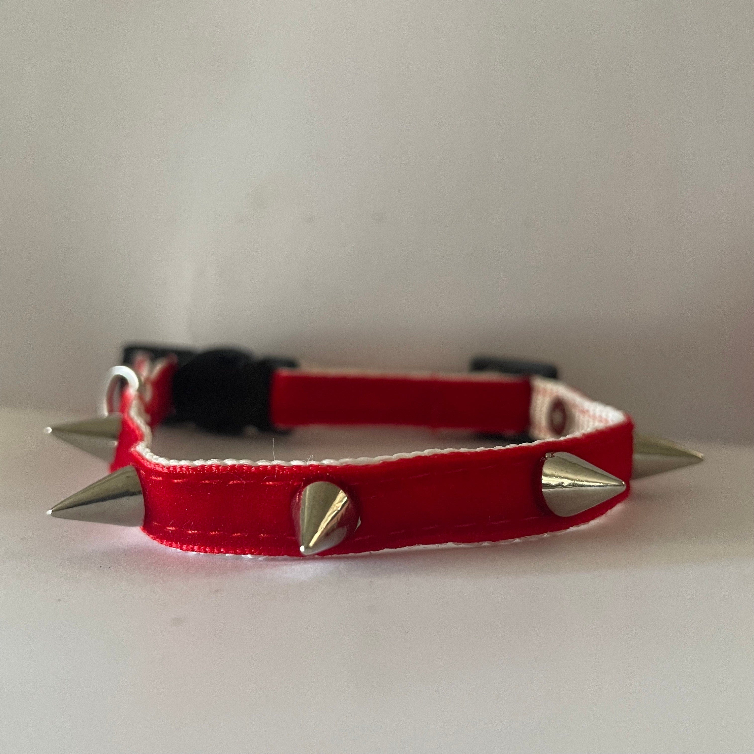 Red Velvet Spiked Cat Collar: Safety Breakaway with Bell