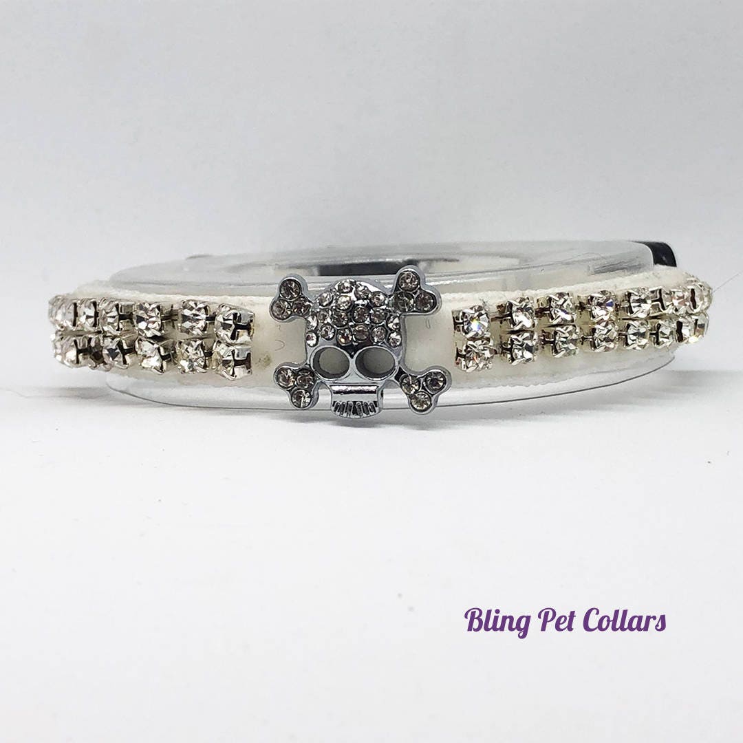 White Velvet Crystal Skull Cat Collar and Bell