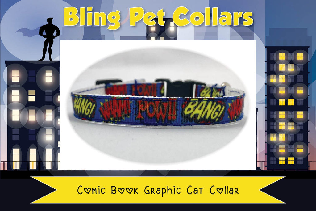Comic Book Graphic Breakaway Cat Collar and Bell