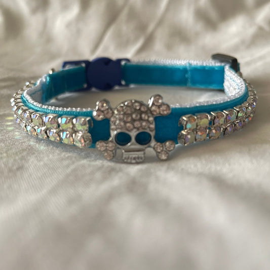 Velvet Crystal Skull Safety Cat Collar and Bell