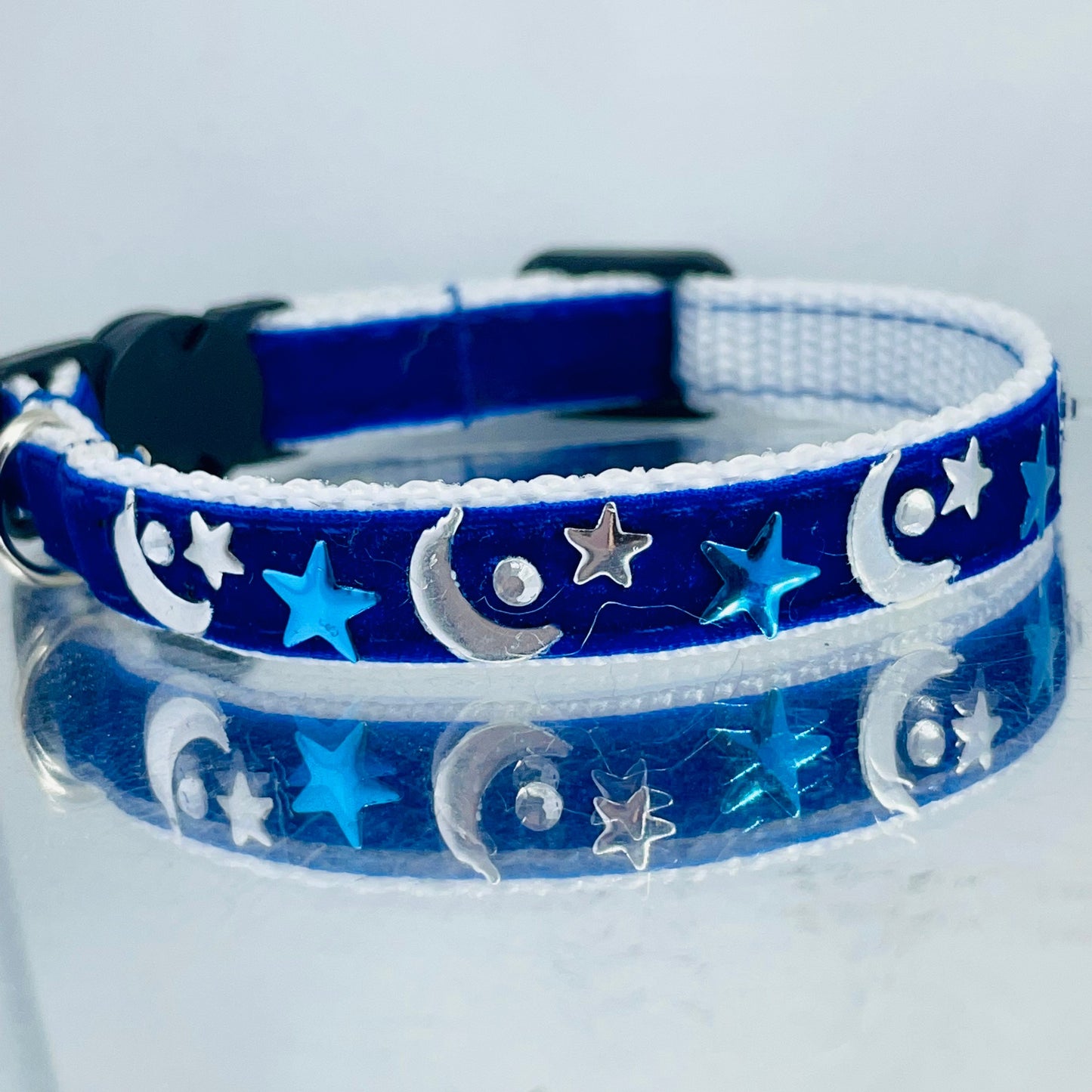 Starry Starry Night Blue Velvet Collar with Charm and Bell