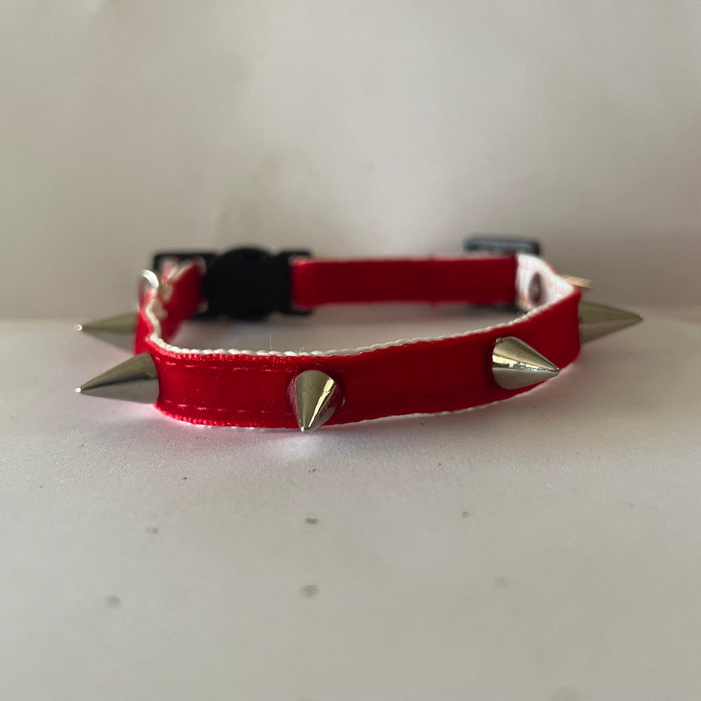 Red Velvet Spiked Cat Collar: Safety Breakaway with Bell