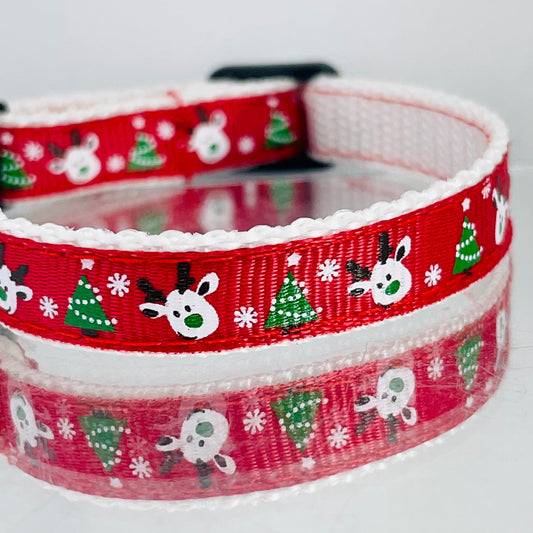 Rudolf the red nose Reindeer Red Christmas Cat Collar with Charm and Bell