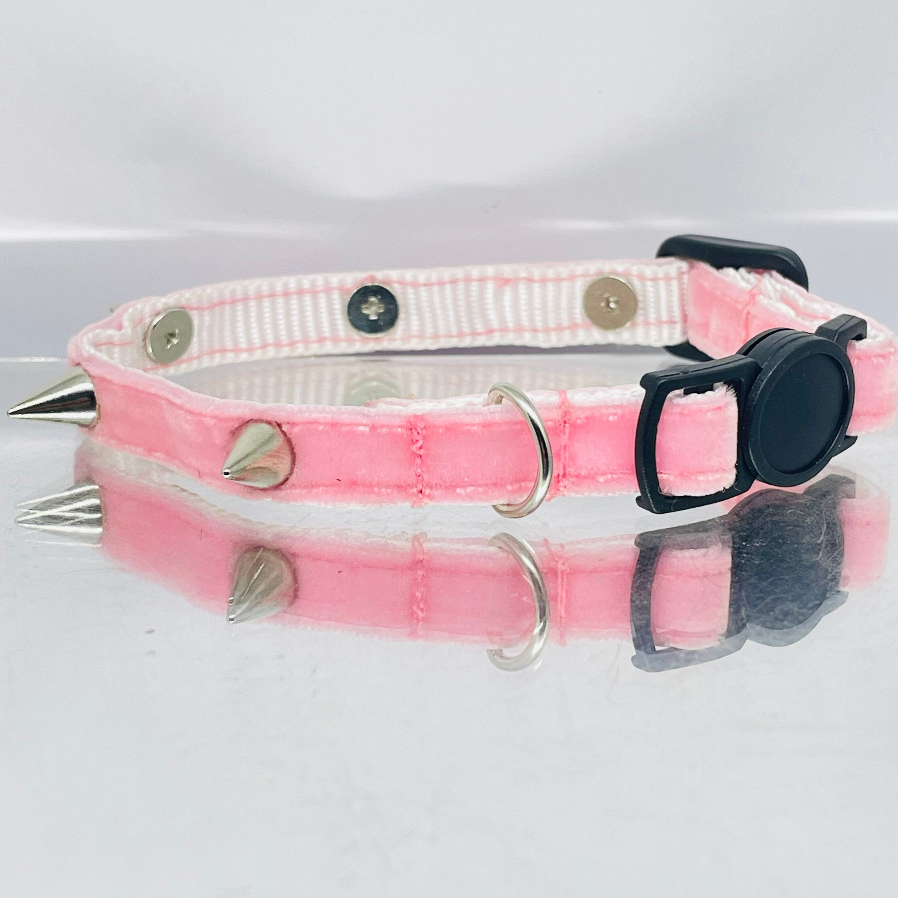 Spiked Velvet Pink Breakaway Cat Collar with Bell – Rock Kitty Style for Fierce Felines!